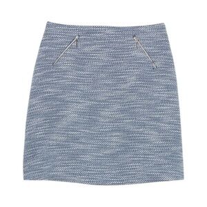 Club Monaco ✘ NWT Zipper Detail Blue White Cotton Lined Zip Pocket Mini Skirt, 2